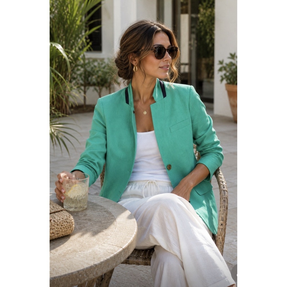 J. CREW Green 100% Linen Regent Blazer SZ 00 Career Preppy Business Women's